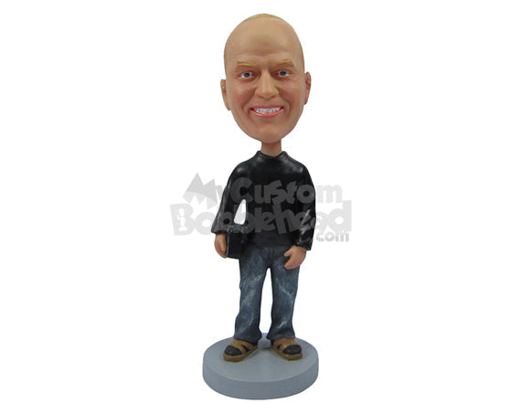 Custom Bobblehead Handsome Happy Male In Casuals With A Handbag - Leisure & Casual Casual Males Personalized Bobblehead & Cake Topper Custom Bobblehead Handsome Happy Male In Casuals With A Handbag - Leisure & Casual Casual Males Personalized Bobblehead & Cake Topper
